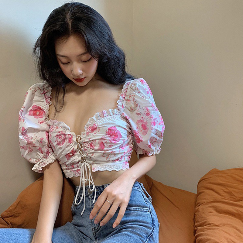 Áo Lửng Trễ Vai In Họa Tiết Hoa Quyến Rũ Dành Cho Nữ
