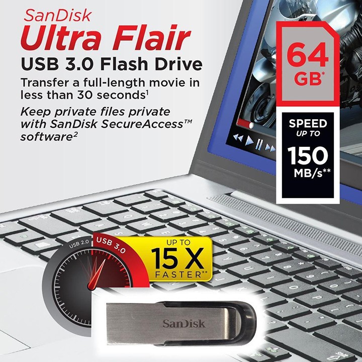 USB San disk ultra Flair CZ73 128GB 64GB USB 3.0 150MBs