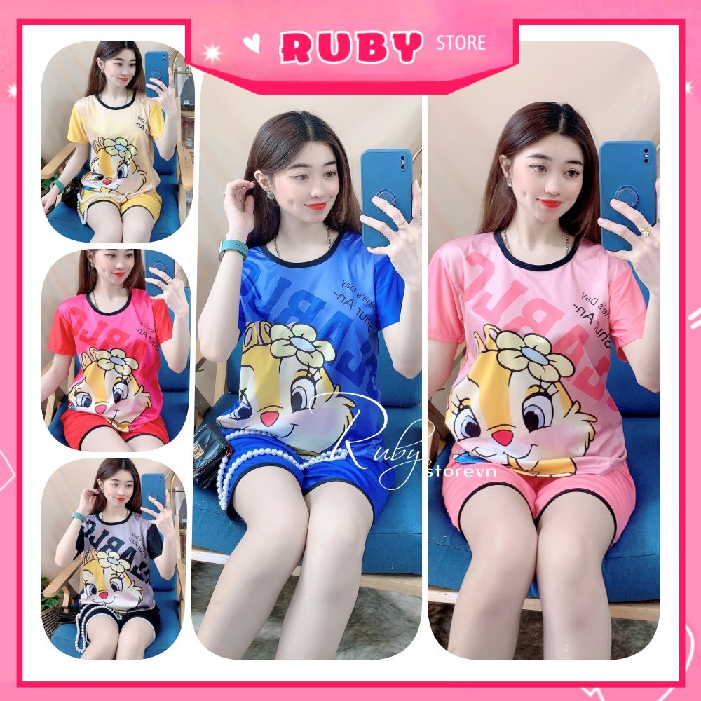 Đồ bộ nữ mặc nhà chất thun mềm mịn  in hình hoạt hình dễ thương Đồ bộ thun đùi BTT100