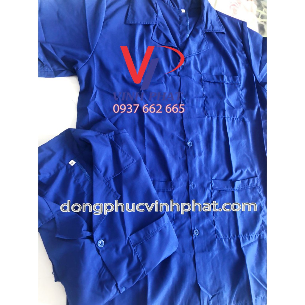 Áo blouse xanh, áo Blu nam nữ tay ngắn, Áo Tạp Vụ Công Nhân Hái Trà Lao Công Bệnh Viện