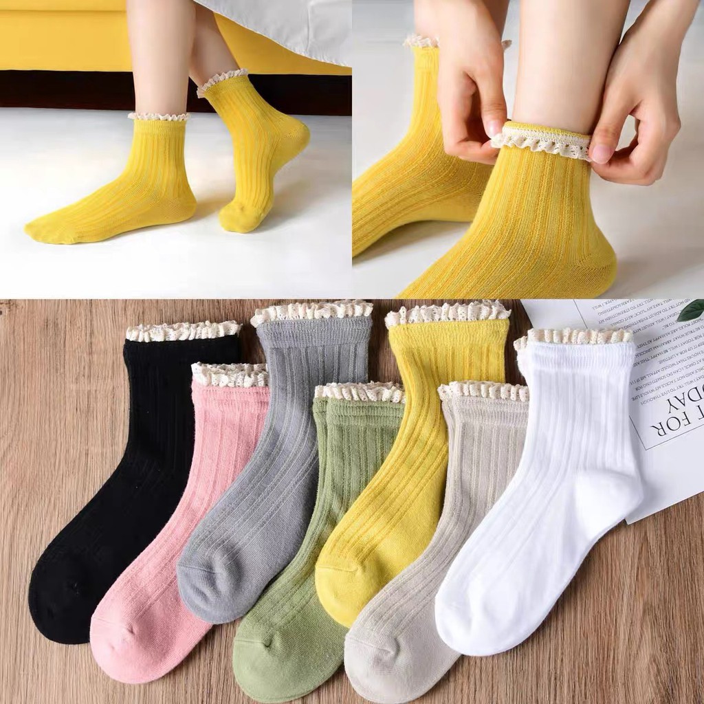 Tất Chân Cổ Ngắn Phối Bèo Nhiều Màu Vintage PK4