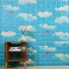 Xốp dán tường 3D hình bầu trời, miếng xốp sẵn keo tự bóc dán 70x77cm