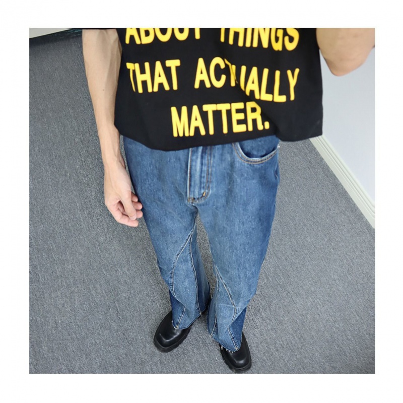 Quần Jean Nam Ống Loe Rộng Màu Sắc Tương Phản Phong Cách Hàn Quốc