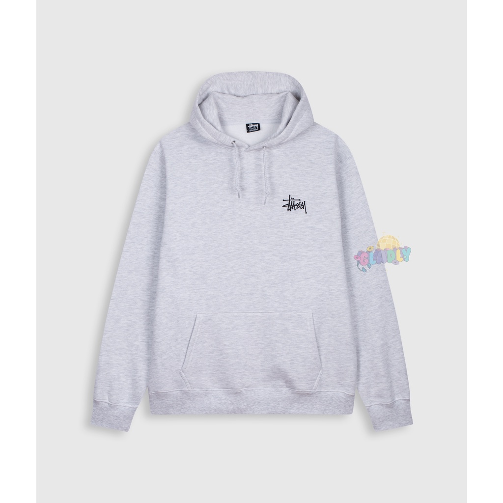 Áo trùm có mũ Stussy họa tiết Basic Hoodie màu xám phiên bản Mỹ