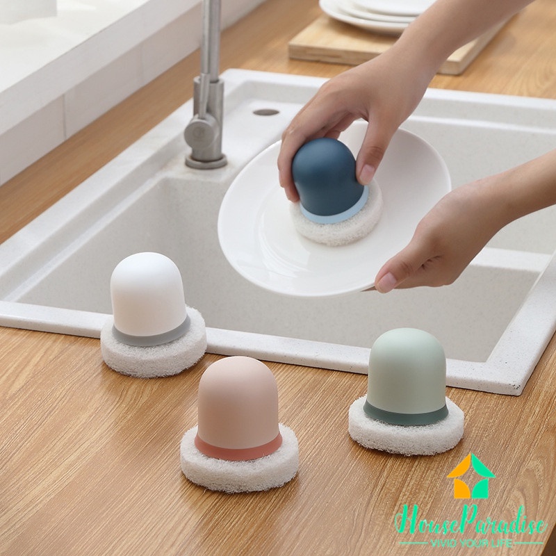 Miếng Bọt Biển Rửa Chén Có Tay Cầm Màu Trơn Không Làm Tổn Thương Tay Đa Ứng Dụng