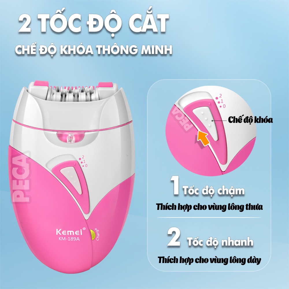 Máy tẩy lông Kemei KM-189A tẩy nhổ lông toàn thân, dùng pin sạc chuyên nghiệp - hàng chính hãng