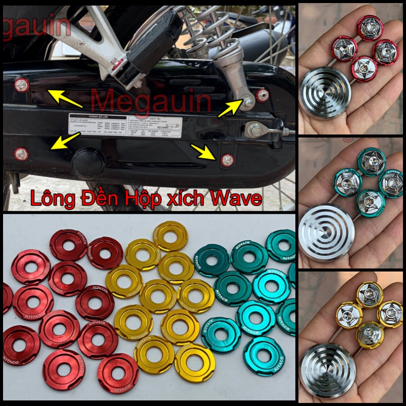 BỘ 4 ỐC Ốc SALAYA inox 304 + Lông đền + Nút hộp xích  gắn Wave, Dream, Future