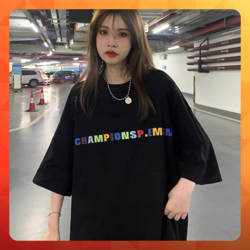 [ Ảnh Thật ] Áo thun tay lỡ phông rộng Ulzzang hoạ tiết in chữ Championsp - Unisex nam nữ đều mặc được