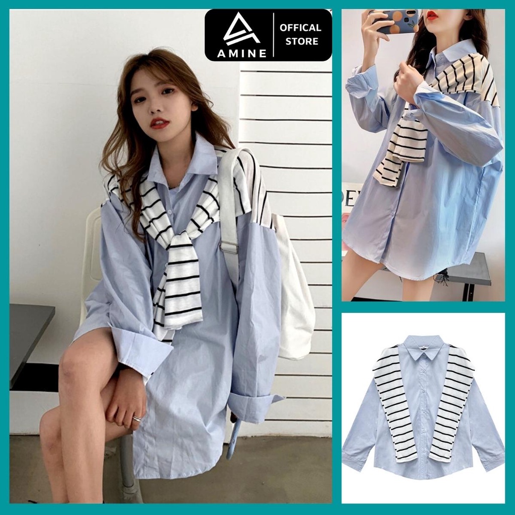 Sơ mi nữ đẹp, Áo sơ mi kiểu Free size Form rộng họa tiết đẹp M136