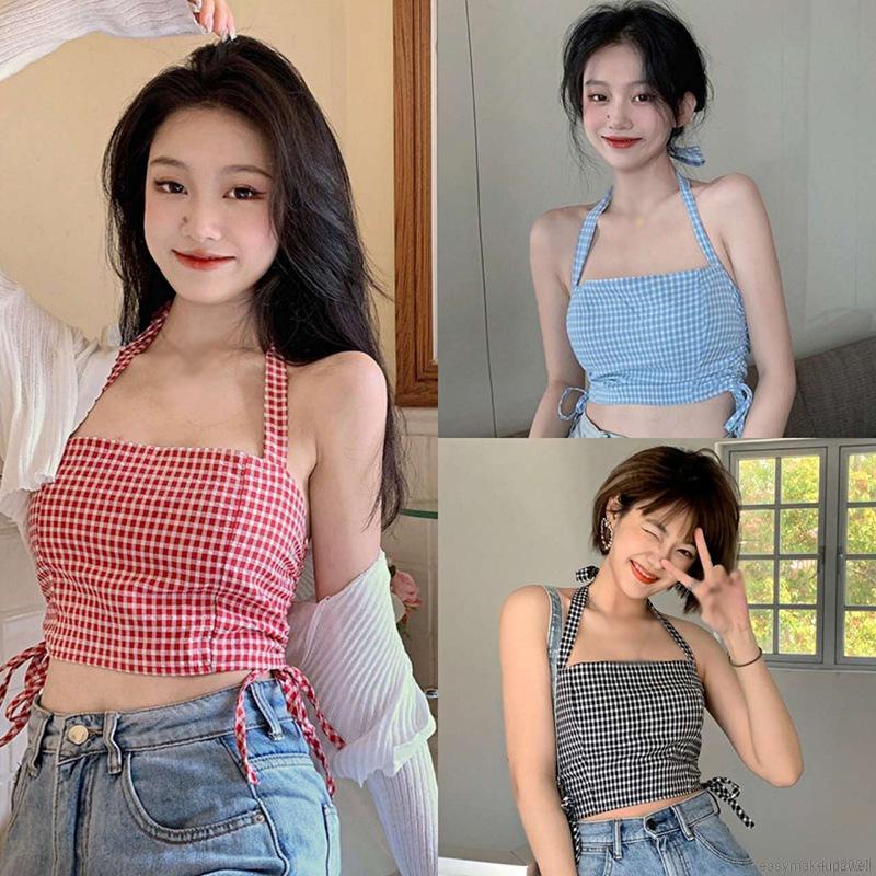 Áo Croptop Hai Dây Họa Tiết Sọc Caro Phong Cách Quyến Rũ | BigBuy360 - bigbuy360.vn