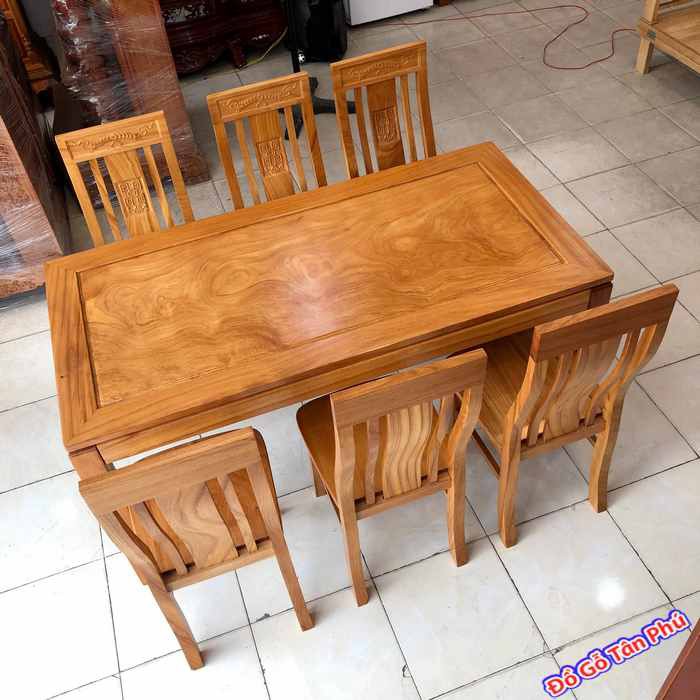 Bộ bàn ăn 4 ghế gỗ gõ đỏ mặt dày 3cm