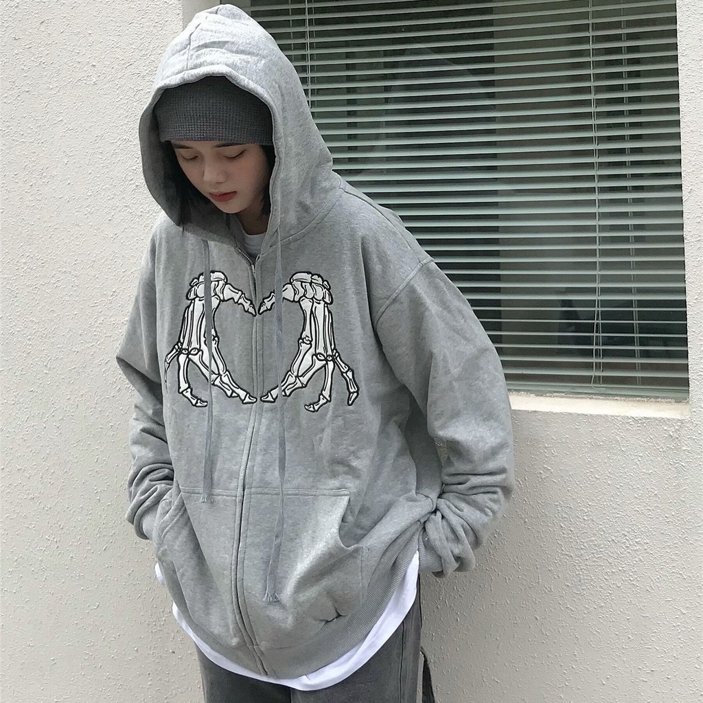 Áo khoác hoodie dài tay phong cách Gothic cổ điển 90s SASSYME Y2K