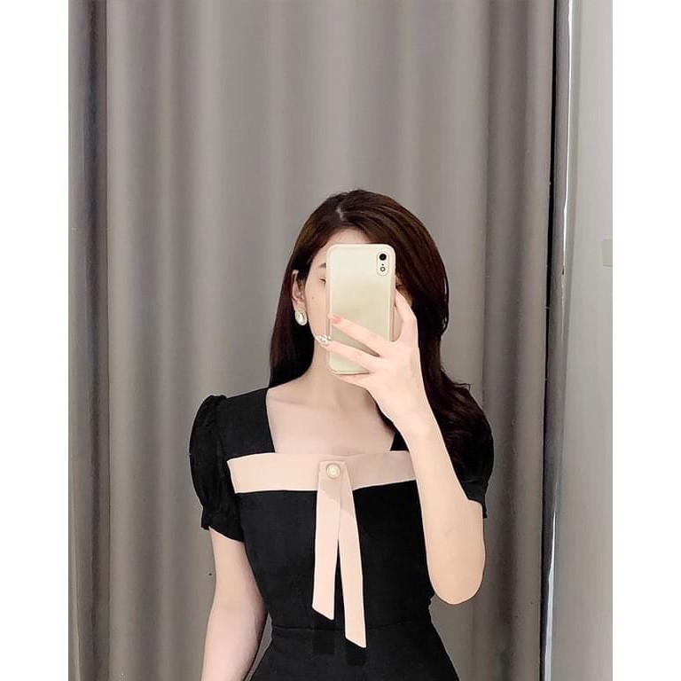 Váy lụa cát hàn [Xả kho] đính nơ điệu đà form tôn dáng