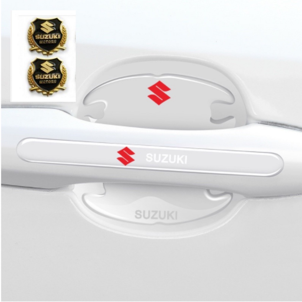Bộ 10 miếng dán silicon tay, hõm, gương ô tô logo hãng xe Suzuki Swift, Celerio, Ciaz, Vitara,  Ertiga, XL7