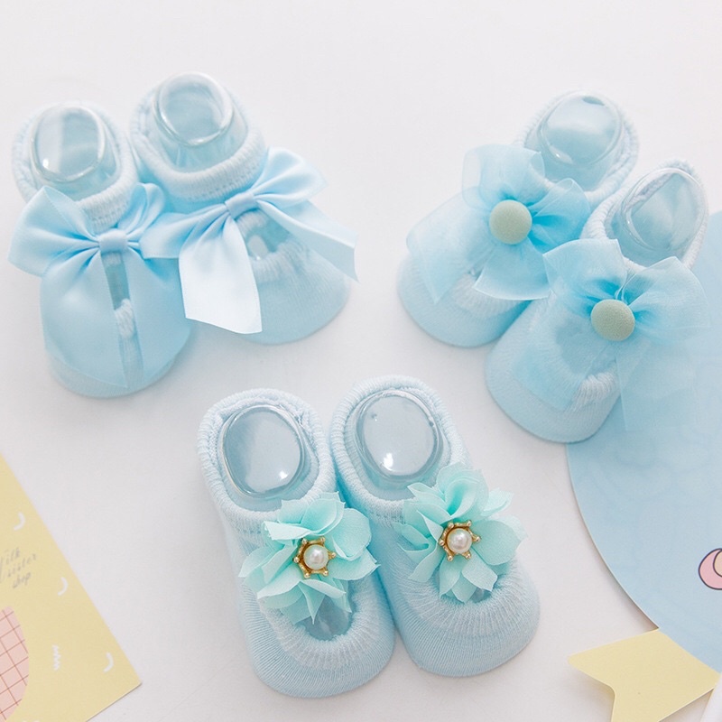 Set 3 đôi vớ tất sơ sinh cho bé, Tất hài đính nơ siêu cute cho bé gái