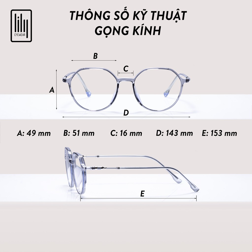 Kính cận nam nữ Lilyeyewear mắt kính vuông to chắn bụi đi đường chống ánh sáng xanh 616