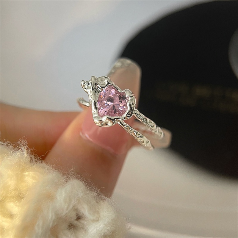 Nhẫn Bạc Đính Đá Zircon Hồng Ngọt Ngào Cho Nữ