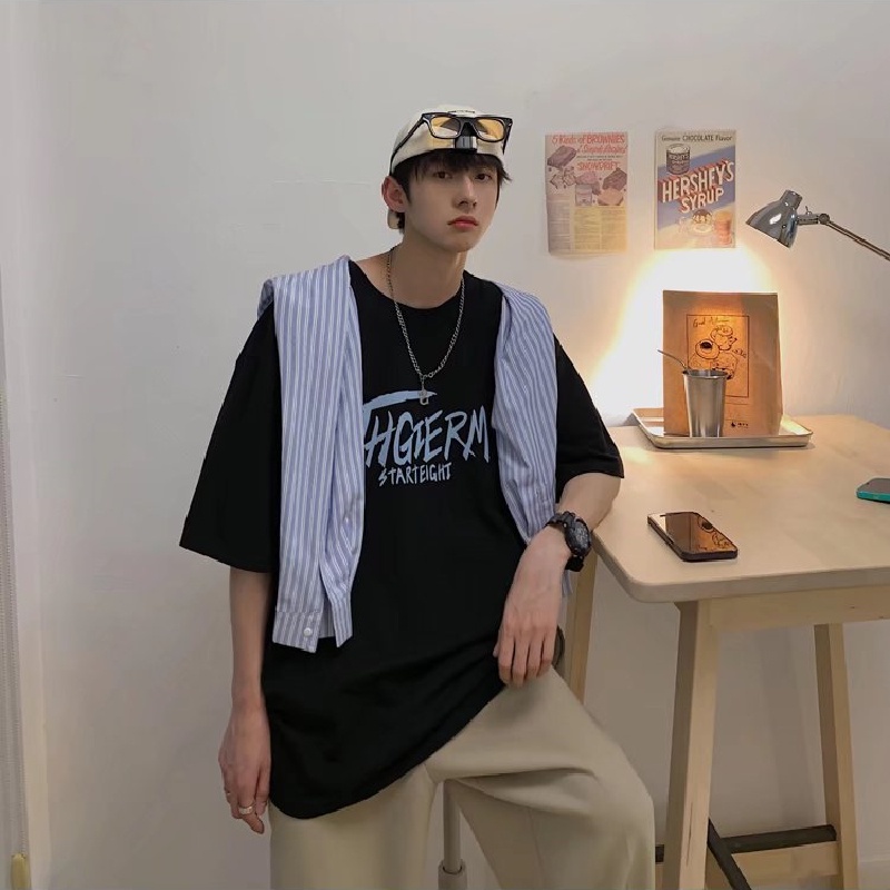 Áo Thun Tay Ngắn Dáng Rộng In Chữ Phong Cách Hip Hop Hàn Quốc Thời Trang Mùa Hè Cho Nam Và Nữ size M-5XL