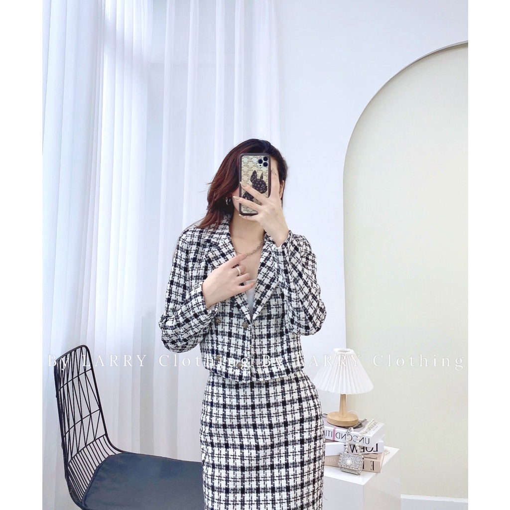 Set Áo Vest Chân Váy Dài Hoa Văn Dạ Mới, Gam Màu Hottrend S330 Larry Clothing
