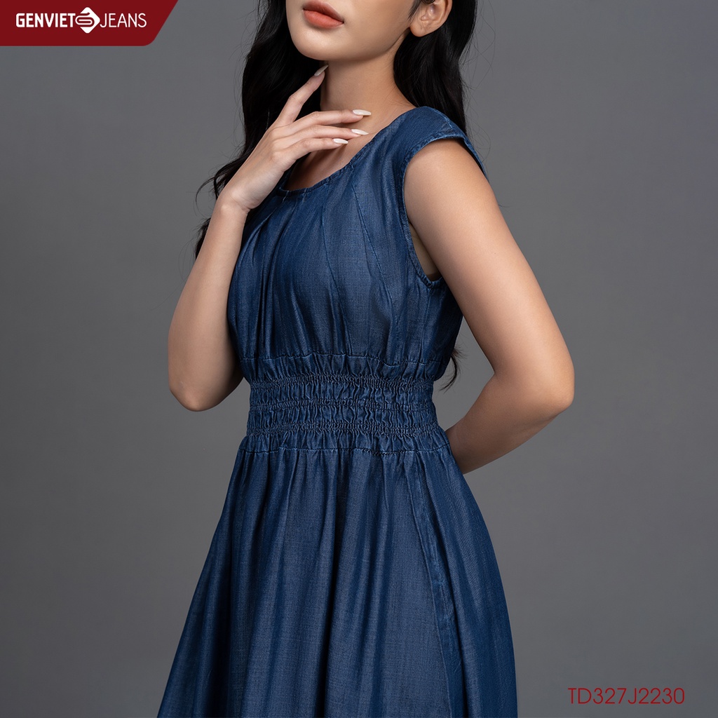 Đầm Váy Jeans Nữ Nhún Eo Chun Cách Điệu Dáng Xòe GENVIET Chất Bò Mềm Cao Cấp Thiết Kế TD327J2230