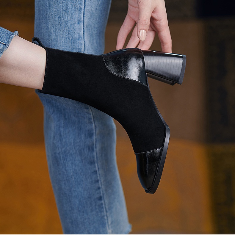 Giày bốt Martin da lộn mũi vuông thời trang Pháp cá tính cổ điển | BigBuy360 - bigbuy360.vn