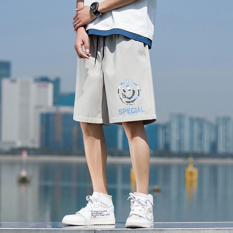 Quần Short Thể Thao Ống Rộng In Họa Tiết Mặt Cười Thời Trang Mùa Hè Dành Cho Nam