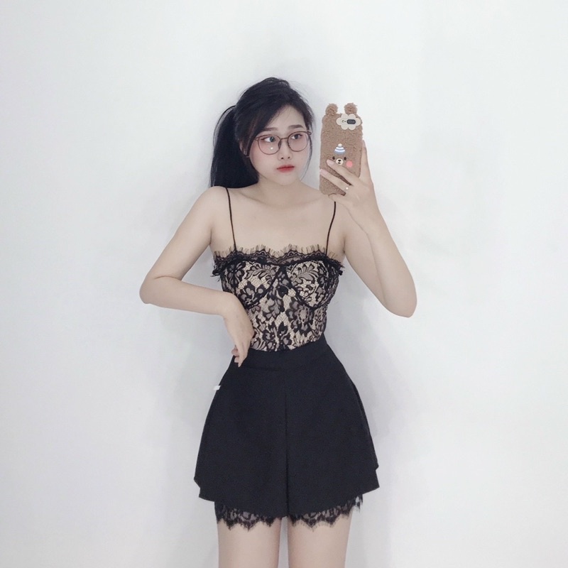 Chân váy vải tuyết mưa phối ren có quần bên trong - B5U