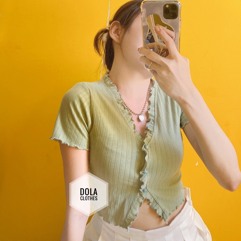 Áo Bèo Cổ V Cúc Ngọc Chất Thun Gân Co Giãn Siêu Hot Trendy