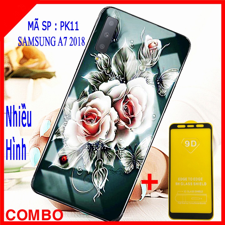 COMBO ỐP LƯNG SAMSUNG A7 2018 (ốp kính 3D + tặng kèm kính cường lực full màn)
