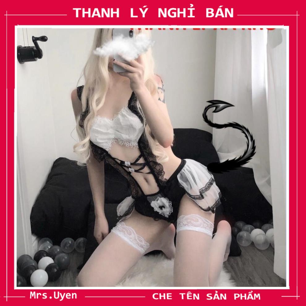 Váy ngủ cosplay hầu gái gợi cảm, Đầm ngủ ren dây DJ bốc lửa Mã HGD004 - trắng | BigBuy360 - bigbuy360.vn