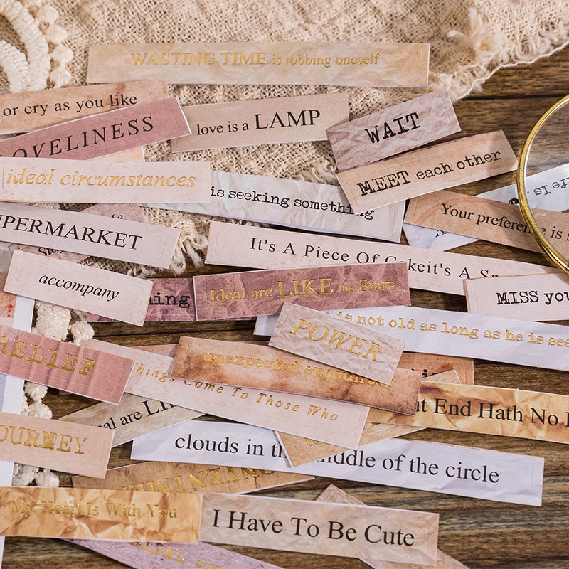 Flowertree Bộ 4 Sticker Dán Trang Trí Sổ Tay Hình Chữ Tiếng Anh Kiểu Vintage