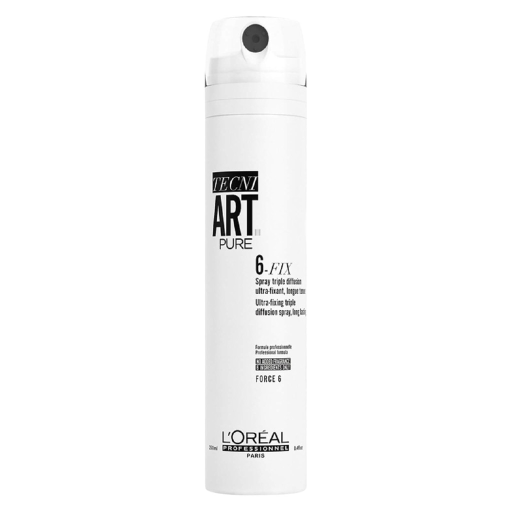 Xịt dưỡng tóc ba tác động tạo kiểu siêu cứng độ cứng 6 Tecni Art Pure 6 Ultra-Fixing Triple Diffusion Spray Long 250ml