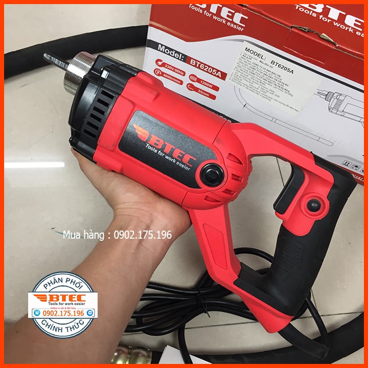Máy đầm dùi BTEC mã BT6205A, dây dài 2m, bảo hành chính hãng 6 tháng