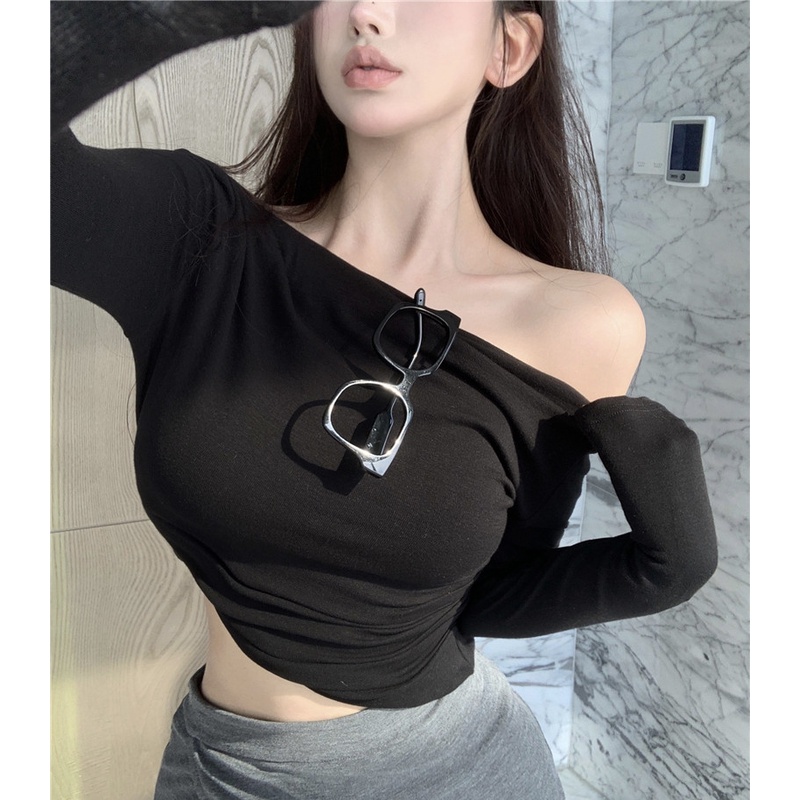 Áo Thun Tay Dài Hở Vai Dáng Ôm Gợi Cảm Cho Nữ