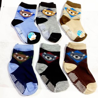 Vớ cotton gấu màu tối có chống trượt cho bé dưới 2 tuổi