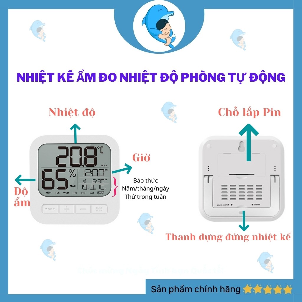 Nhiệt Ẩm Kế Phòng Ngủ Cho Bé Đo Nhiệt Độ Và Áp Suất Phòng Tự Động Và Chính Xác 1 Đổi 1