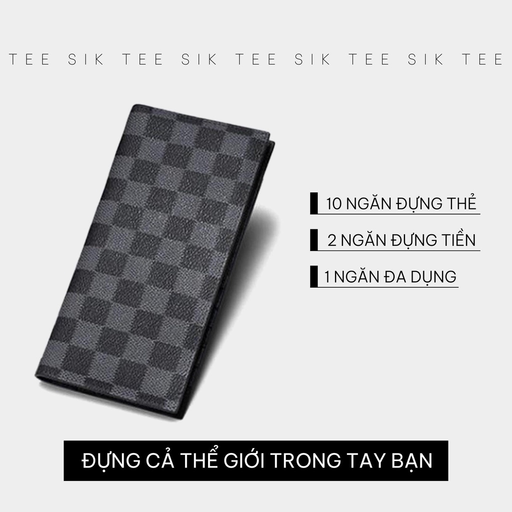 Ví đựng tiền TEE SIK ví nam nữ đựng thẻ giấy tờ sọc caro cầm tay unisex da PU bền bỉ siêu mỏng nhẹ V03