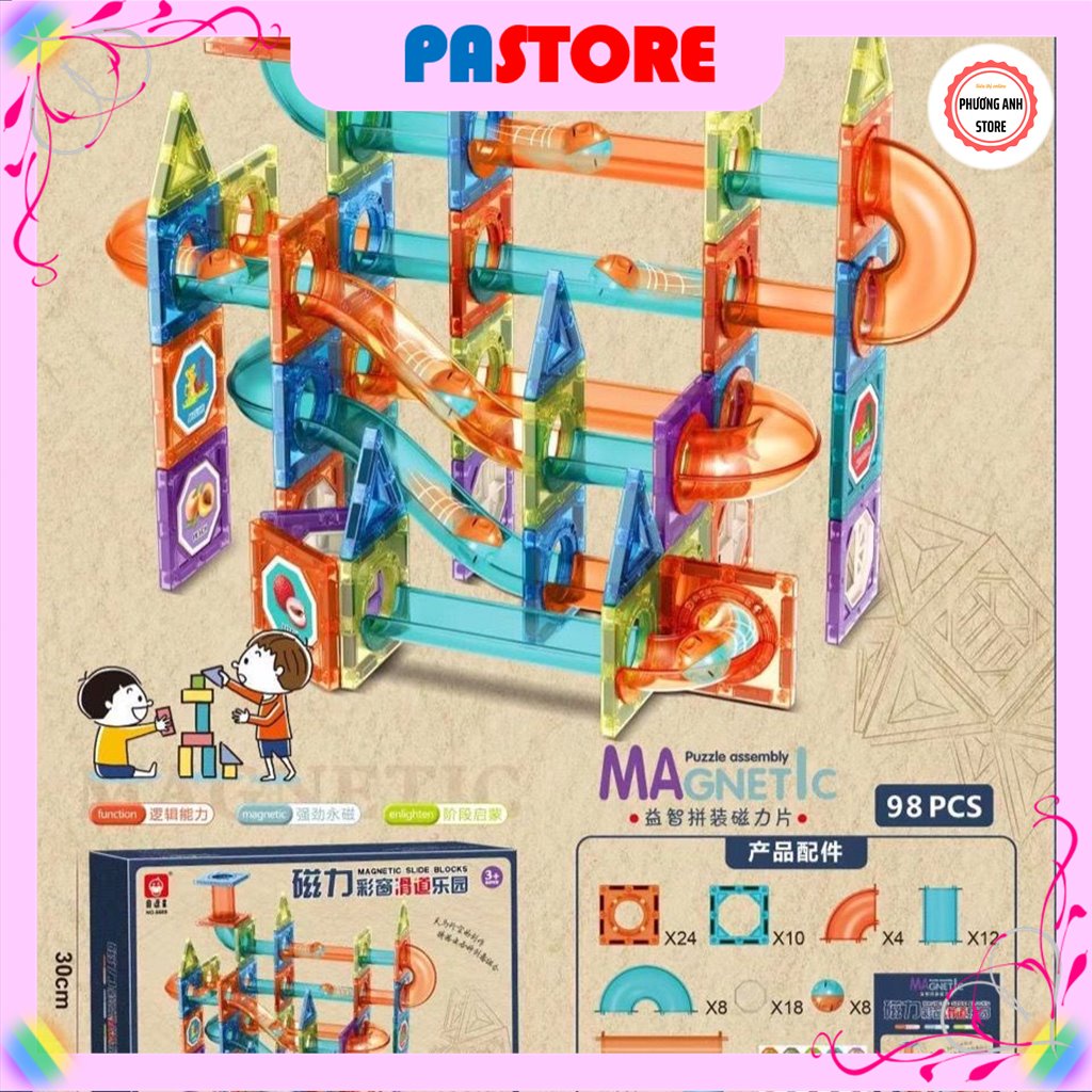 ⚡BÁN LỖ XIN 5 SAO⚡Bộ đồ chơi xếp hình nam châm thông minh thả bi Magnetic 42,68,98 chi tiết cho bé 3,4,5,6 tuổi