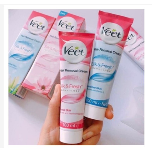 100ml - Kem Tẩy Lông Veet Silk & Fresh 100ml Cho Mọi Loại Da Chứa Lô Hội, Hoa Sen, Hoa Nhài Và Vitamin E