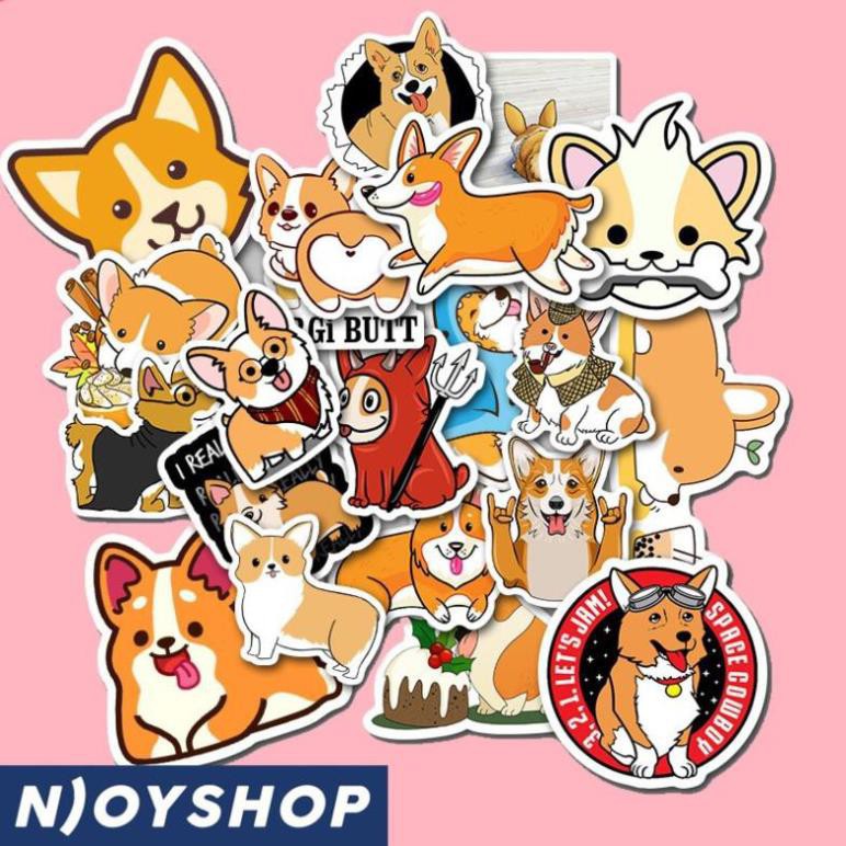 SET 50 MIẾNG STICKER CHÚ CHÓ CORGI DỄ THƯƠNG CHỐNG NƯỚC DÁN NÓN BẢO HIỂM, LAPTOP, VALI, TỦ, BÀN HỌC, XE MÁY