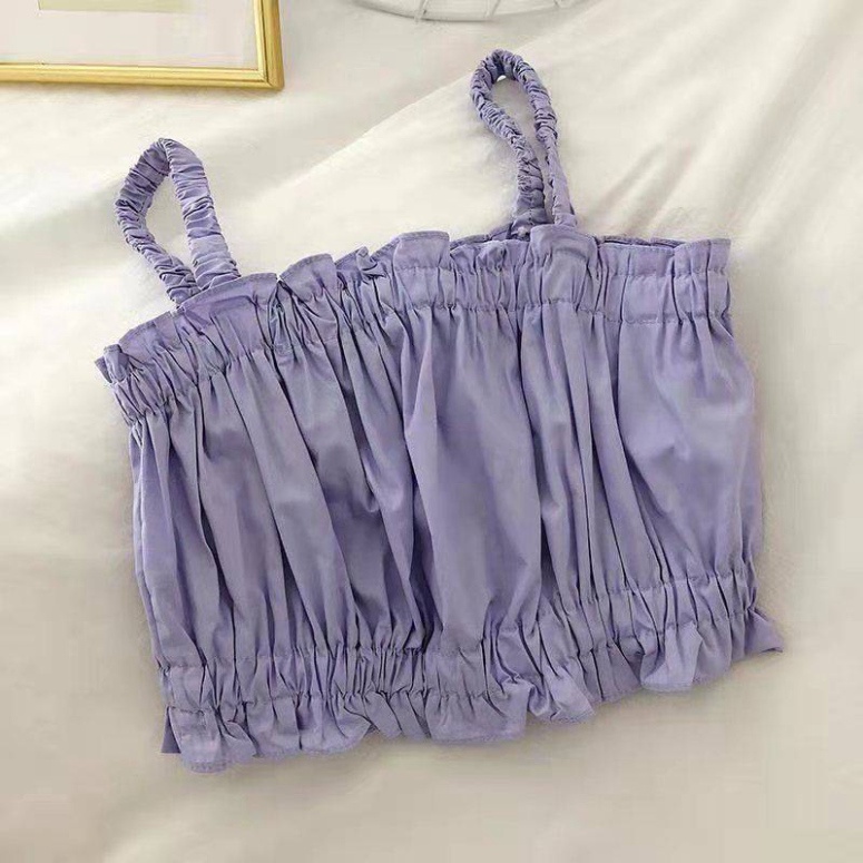 Áo 2 dây croptop nữ bánh bèo mặc nhà đi biển thiết kế chun co giãn phong cách thời trang hàn quốc xinh đẹp A2 nội y xanh