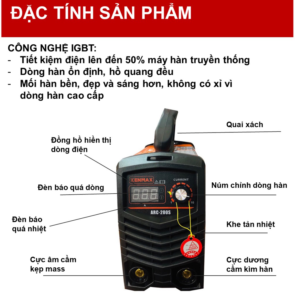 Máy hàn | Kenmax ARC 200S | Tặng full bộ kiện + thương hiệu Nhật Bản