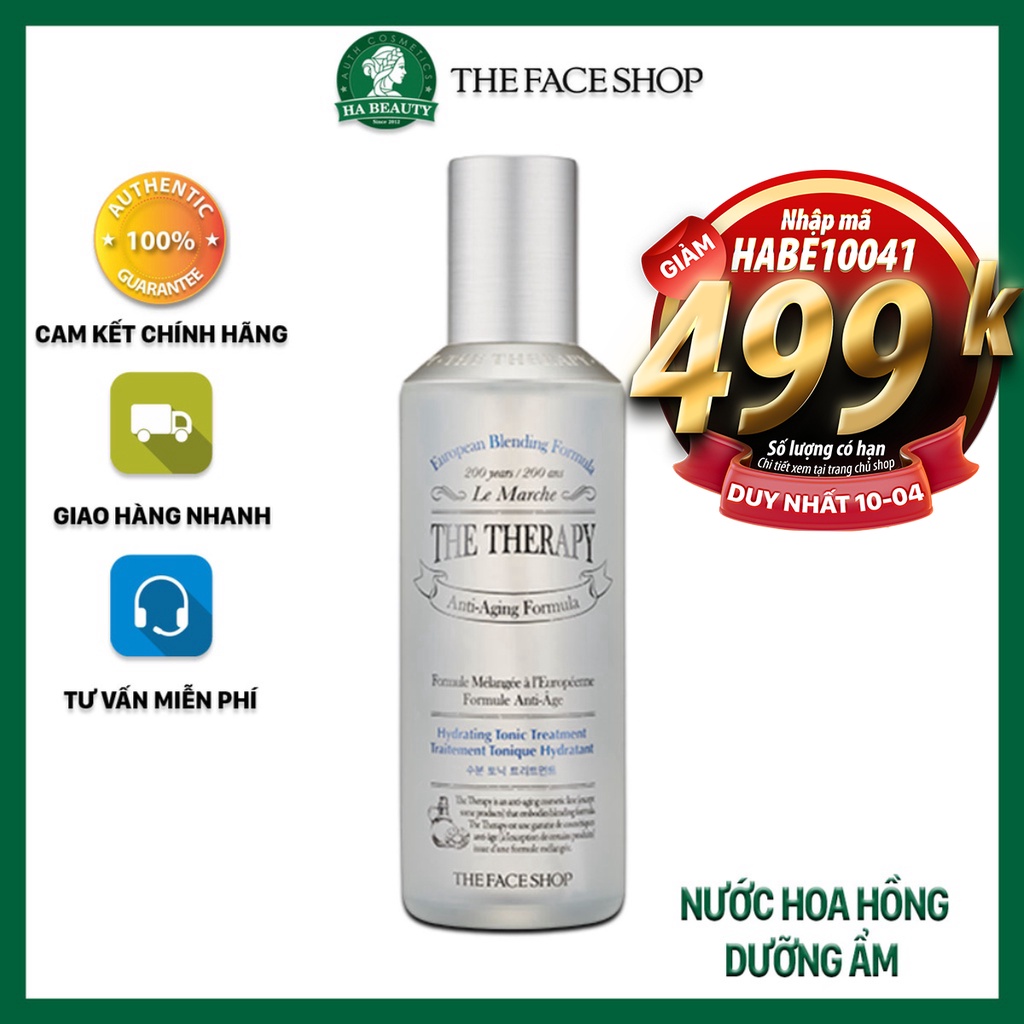 Nước hoa hồng dưỡng ẩm se khít lỗ chân lông cân bằng trẻ hóa da The Face Shop The Therapy Hydrating Tonic Treatment 150m