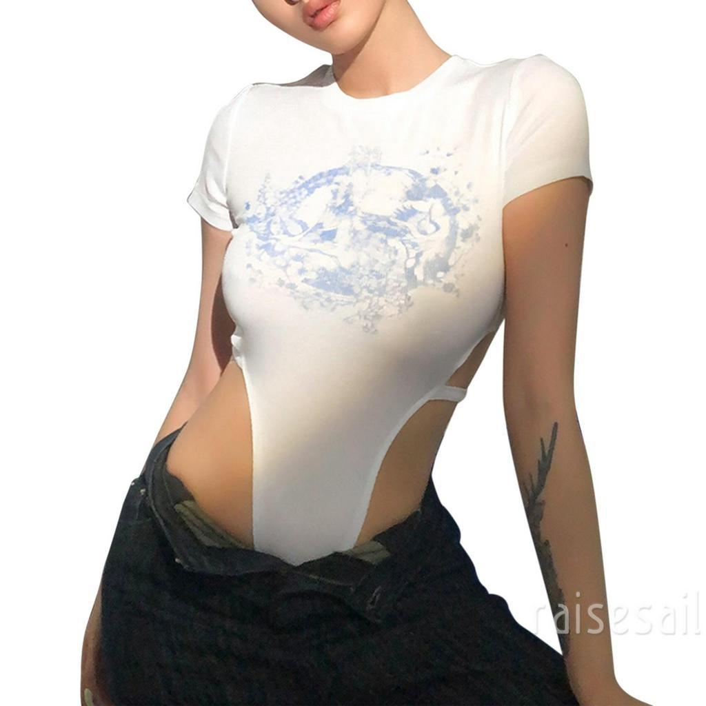 Jumpsuit Tay Ngắn Cổ Tròn Hoạ Tiết In Thiết Kế Ôm Sát Tôn Dáng | BigBuy360 - bigbuy360.vn