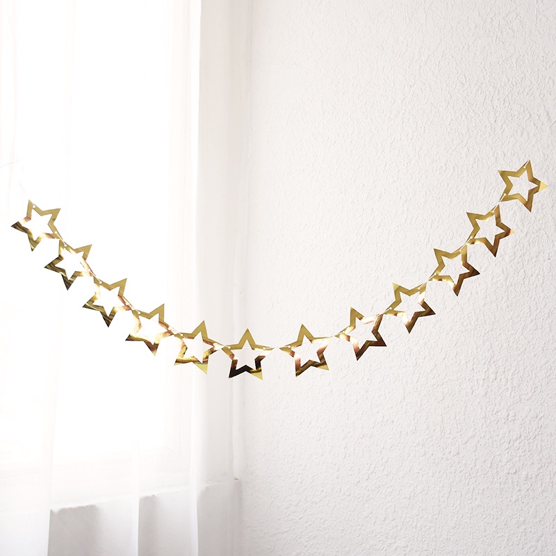 Dây Treo Trang Trí Tiệc Sinh Nhật Hình Ngôi Sao / Tam Giác Màu Vàng / Bạc / Hồng