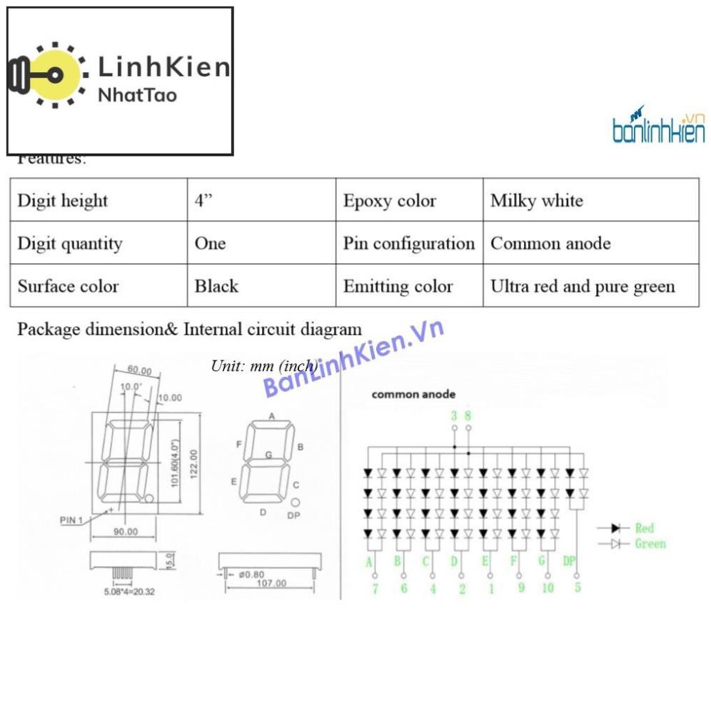 [Sale] Led 7 đoạn 4.0 1 Số Anot 2 Màu Xanh Đỏ