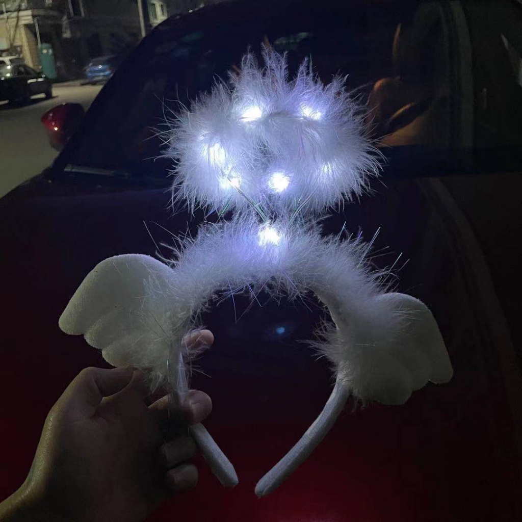 Băng Đô Hình Đôi Cánh Thiên Thần Phối Lông Vũ Có Đèn led Phát Sáng Nhiều Màu Độc Đáo Dịp Halloween