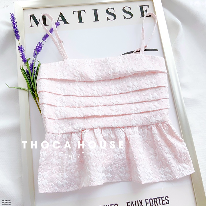 Áo kiểu 2 dây croptop xếp li dáng xòe hoa nhí THOCA HOUSE mẫu mới thời thượng, màu pastel nhẹ nhàng phối đồ