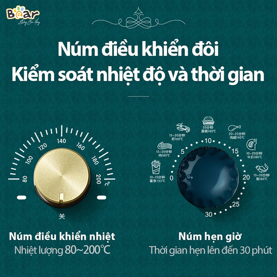 Nồi chiên không dầu Bear 3.6L QZG-A14D1 Lòng nồi thép không rỉ phủ chống dính - Bảo hành 18 tháng