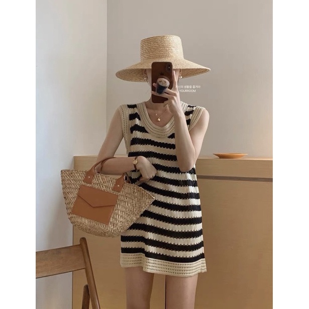 Váy len kẻ mongtoghi MIJOO phong cách Hàn Quốc dáng ngắn và dáng dài